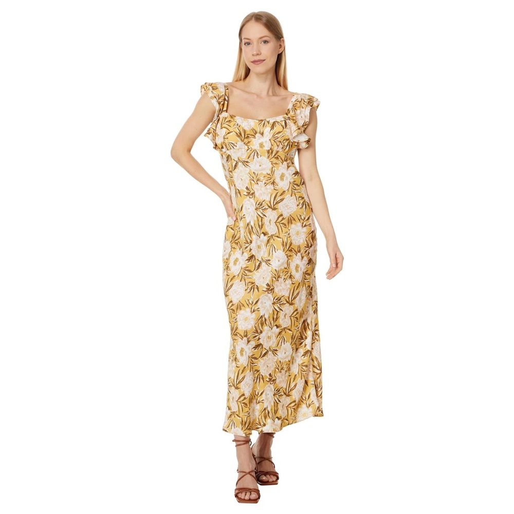 NWT Madewell Flutter-Sleeve‎ Slip Maxi Floral Cupro-Blend Dress in Chamomile Tea